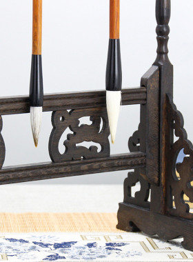 鸡翅木创意摆件全套毛笔架子书法