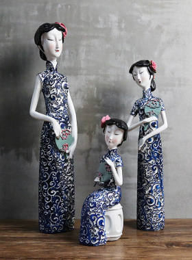 旗袍中式风人物电视柜装饰摆件