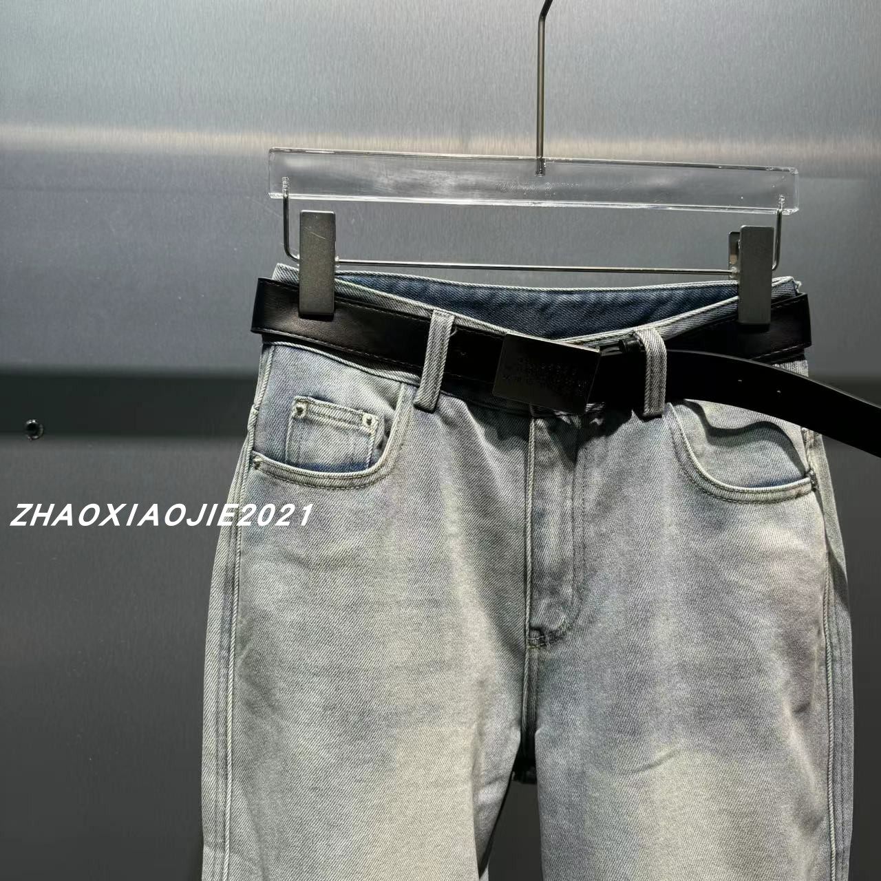 欧洲站2023冬季新款MMM6新款数字腰带抓绒水洗时尚保暖牛仔直筒裤,淘宝优惠券,粉丝福利购,淘宝优惠卷