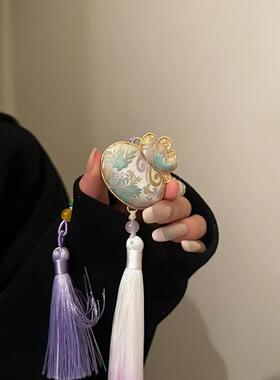 国风新中式仿宋锦福禄福袋双面刺绣车载挂饰汉服吊坠流苏挂饰挂件