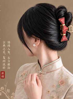 新中式宋锦饰品蝴蝶结抓夹女高级感半扎发抓夹发夹鲨鱼夹发饰头饰