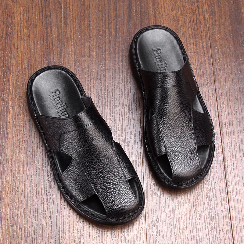 包头拖鞋男外穿真皮防滑全牛皮夏季新款透气凉拖鞋男士休闲皮凉鞋,淘宝优惠券,粉丝福利购,淘宝优惠卷