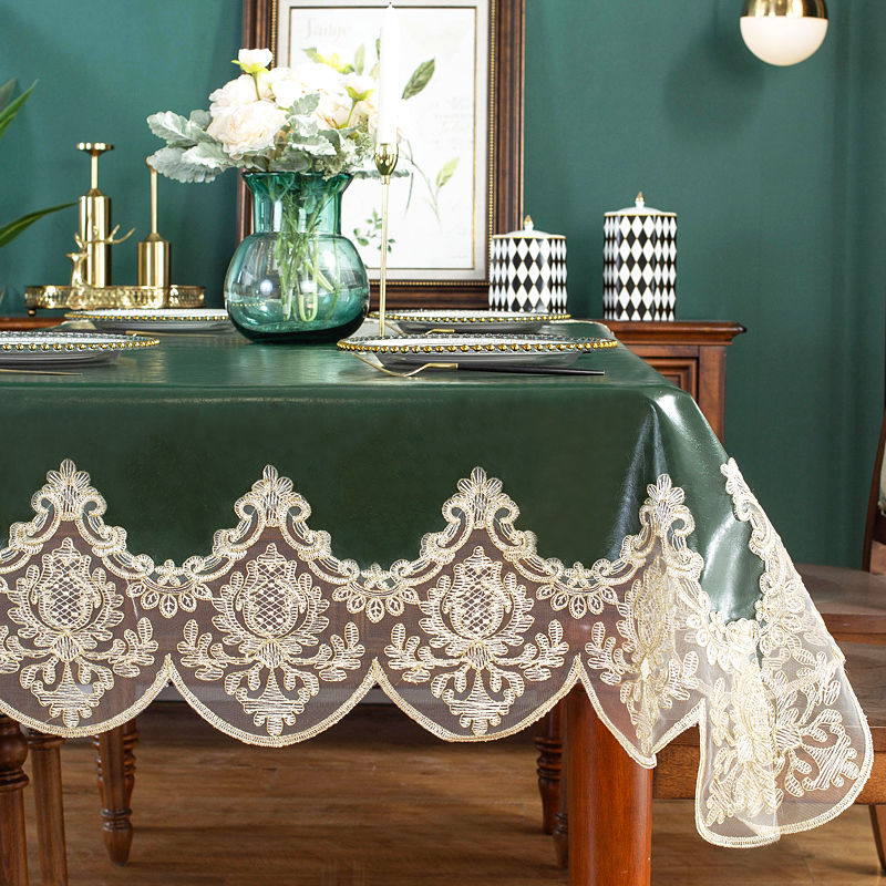 美式高级质感油蜡皮革餐桌布长方形圆防水油蕾丝桌垫北欧ins茶几