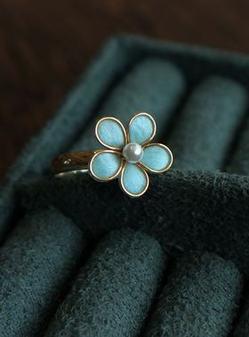 原创非遗纯手工掐丝绒花戒指复古风高端气质服饰搭配旅拍道具成品