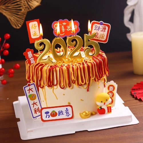 2025新年数字蜡烛跨年元旦蛋糕装饰蛇年福字大吉财源滚滚烘焙摆件 - 图1