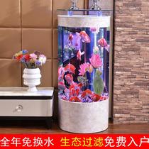 Semicircular Fish Tank Small Aquarium Sloth eco-free water Living room Home View Gold Fish Tank Creativity