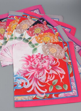 复古纯棉印花女士小方巾柔软吸汗