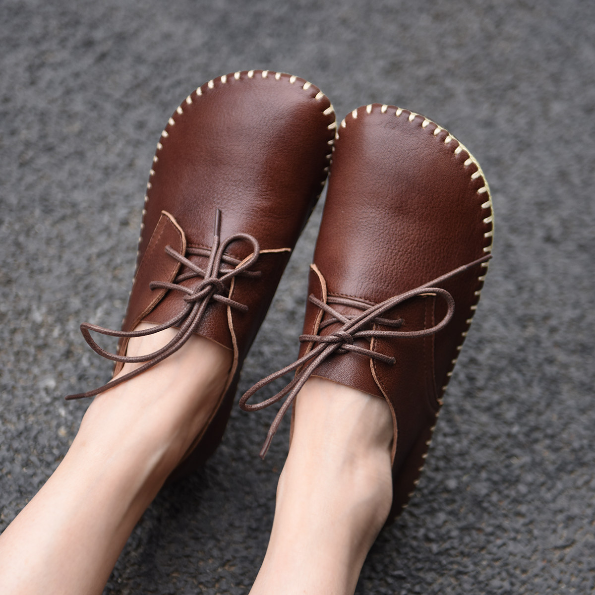 Artmu阿木原创复古手工缝线女鞋平底鞋深口系带单鞋女休闲鞋真皮,淘宝优惠券,粉丝福利购,淘宝优惠卷