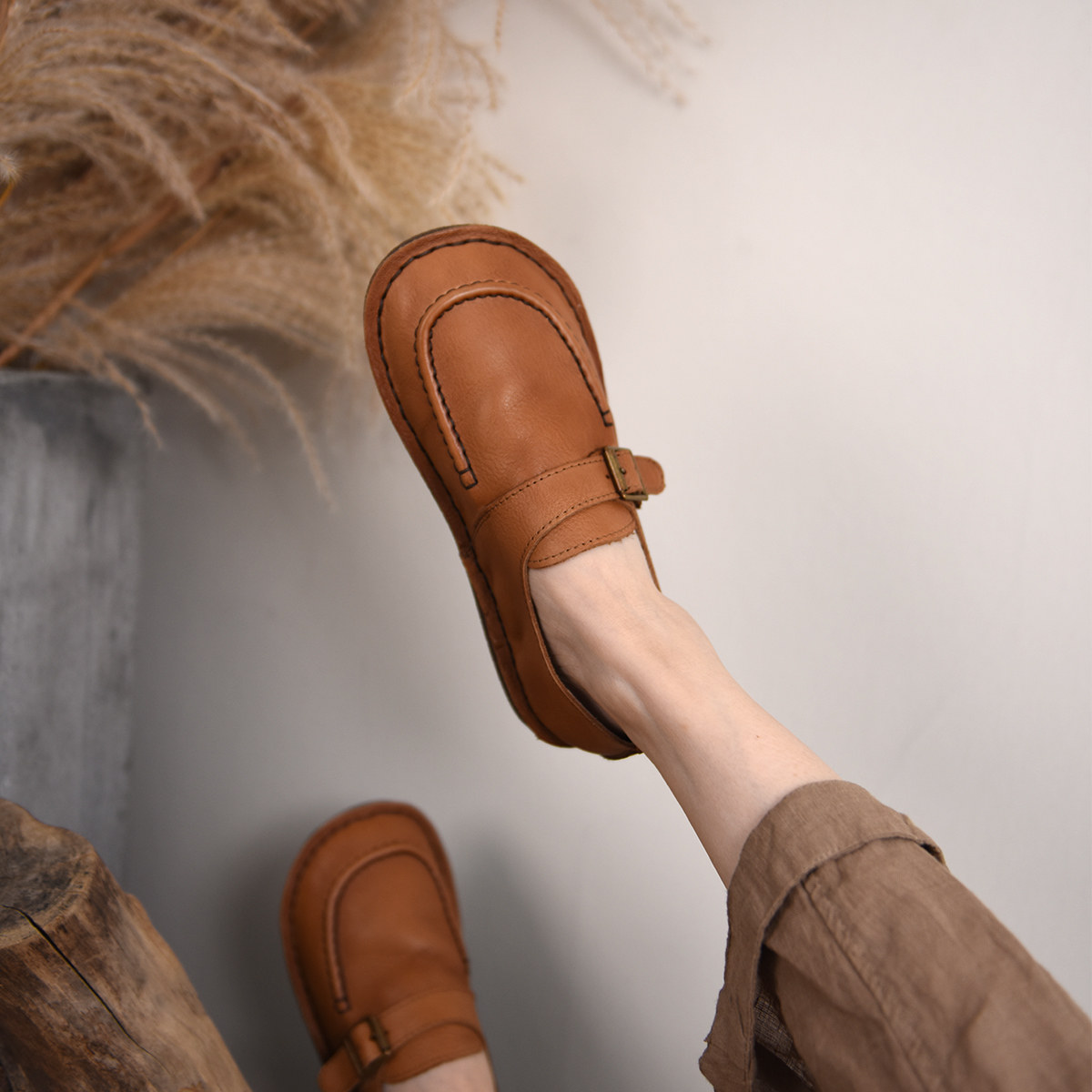 Artmu阿木原创平底单鞋复古鞋子女2026春季新款一脚蹬休闲小皮鞋,淘宝优惠券,粉丝福利购,淘宝优惠卷