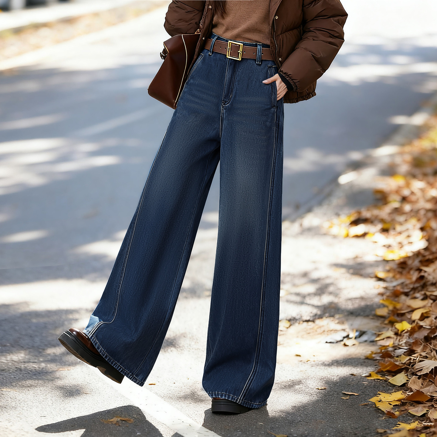 苏醒的乐园休闲宽松加绒百搭牛仔长裤2025年冬季新款女装阔腿裤,淘宝优惠券,粉丝福利购,淘宝优惠卷