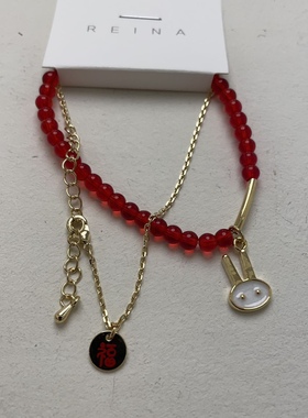 小兔子红色水晶手链手链