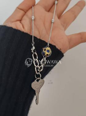 521348韩国进口个性时尚甜酷豆豆钥匙项链珠珠水滴项链