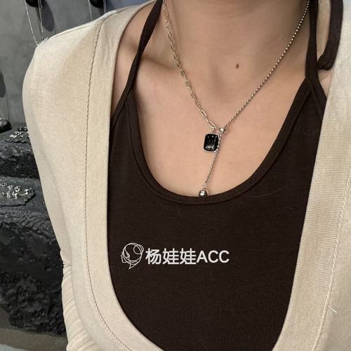 5120317韩国东大门LEI通体纯银新款高级感古典黑玛瑙项链 - 图1