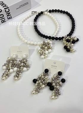 韩国东大门黑玛瑙女串珠项链重工