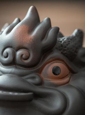 创意紫砂金蟾摆件陶瓷三足金蟾禅意家居客厅茶室桌面装饰茶宠配件