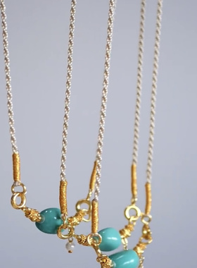 天然原矿绿松石项链女款锁骨链轻奢小众设计感高级颈链配饰