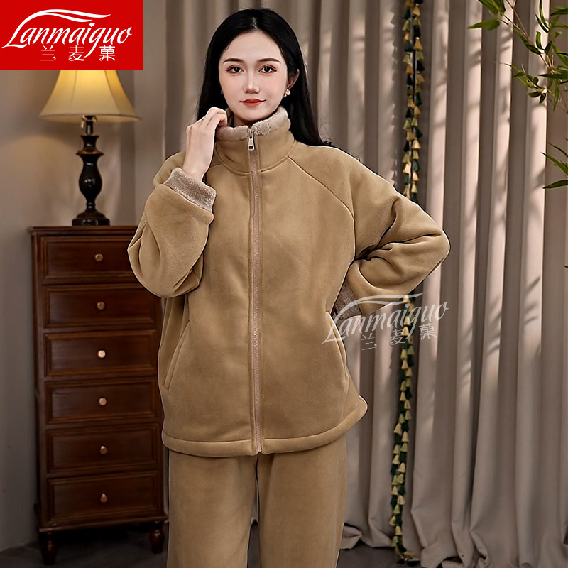 兰麦果冬季海豚绒睡衣女套装2026冬季新款立领加绒加厚保暖家居服,淘宝优惠券,粉丝福利购,淘宝优惠卷