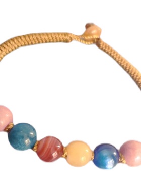 玫瑰石蓝绒晶靛蓝晶橘子石红蚕石蜜蜡石手编手链女生佩戴可答疑