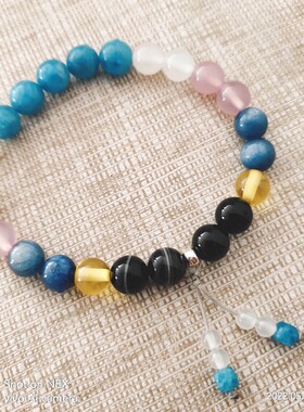 女生定制款靛蓝晶乌鸦血石云海石蜜蜡石樱花石手链新款