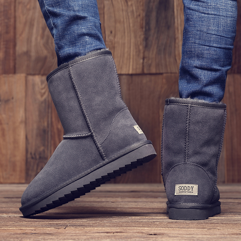 Genuine leather wool winter warm plus fleece thick snow boots