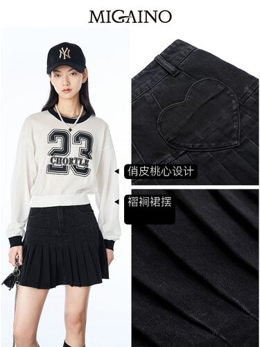 曼娅奴牛仔半身裙女2023春新款复古爱心小个子高腰短裙MN14EJ614 - 图2