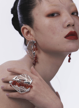 chunran荆棘玛瑙水滴开口戒指