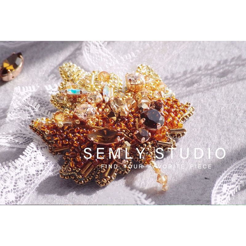 【SEMLY STUDIO 】[材料包]满珠绣枫叶胸针施华洛钻手工刺绣diy手,淘宝优惠券,粉丝福利购,淘宝优惠卷