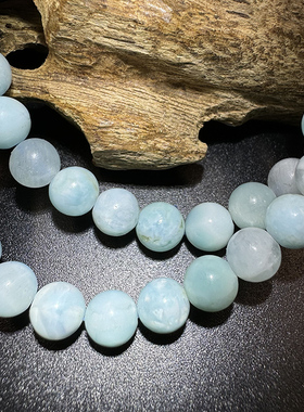 天然多米尼加海纹石海洋蓝玉化圆珠双圈手链手串百搭闺蜜礼物