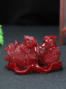朱砂一对鸳鸯摆件百年好合天生一对礼物结婚床头红色摆件紫金砂