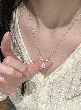 s925纯银甜美人鱼之泪水滴项链女精致高级感ins风超闪锆石锁骨链