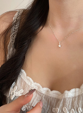 新概念S925纯银锆石拉丝星星项链 ins磨砂高级感可爱幸运星锁骨链