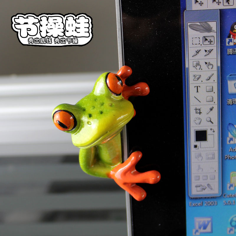 现代家居装饰电脑办公桌显示器摆件可爱创意小礼物青蛙工艺品包邮 - 图1