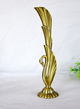 孔雀天鹅花瓶金属制作工艺品家居装饰品电镀古铜色居家饰品精致