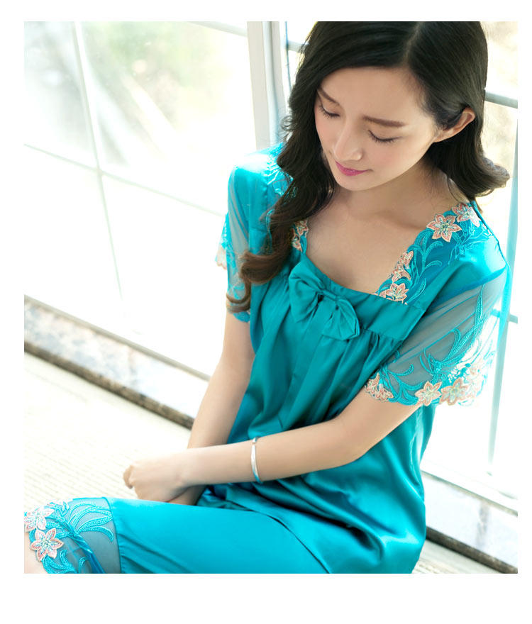 夏季短袖冰丝绸两件套性感韩版睡衣 铃兰花亭睡衣/家居服套装