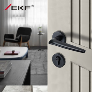 德国EKF 黑色极简卧室房门锁北欧室内门隐形门把手锁具美式静音