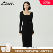 Brother really good 2023 fall new wool sashimi square collar knit one-piece dress woman A500217