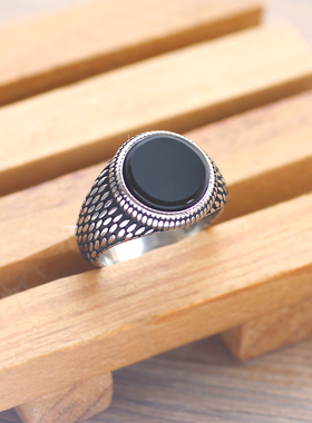 太阳之泪圆形宫廷指环黑玛瑙百搭