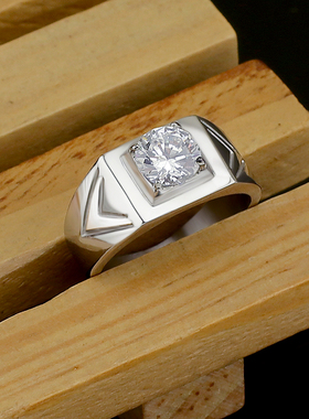 男士铂金钻戒钛钢结婚不掉色刻字