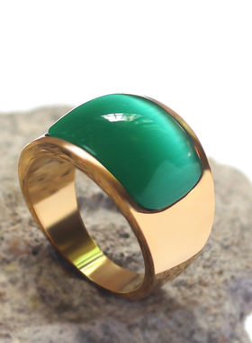 碧绿猫眼石欧美时尚戒指男士