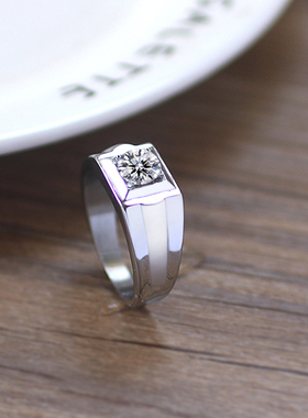不掉色男士仿铂金钻石戒指钛钢