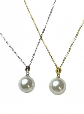 经典施家珍珠项链正圆14mm大点位珍珠吊坠女不锈钢锁骨链澳白珍珠