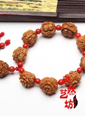 文玩手串佛珠朱砂桃核雕刻