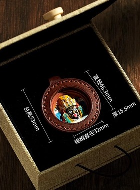 黄财绿度母手绘上色立体唐卡擦擦嘎乌盒吊坠圆形皮壳擦擦吊坠