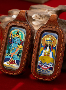 五爷手绘唐卡吊坠扎基拉姆大黑天生肖本命佛双面小皮壳擦擦彩绘