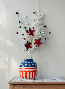 爆款跨境独立日红白蓝插枝批发美国节庆插枝庆祝节日畅销家居摆件
