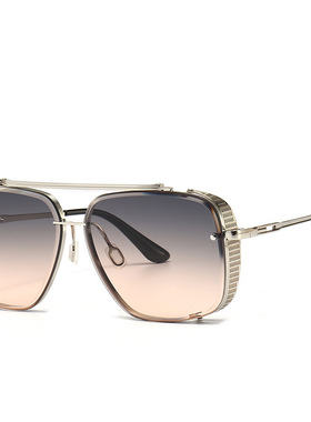 2021欧美新款双梁金属切边太阳镜INS瘦脸方框潮流男女款墨镜防晒