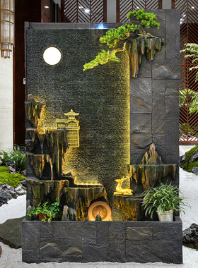 水幕墙假山流水摆件屏风隔断循环水鱼池办公室客厅造景喷泉转运球