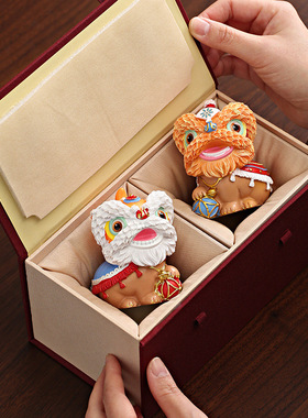 创意国潮舞狮醒狮高档文创摆件家居电视柜玄关装饰工艺品生日礼物