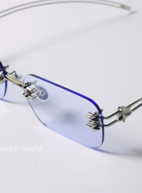 小众UV400防晒浅蓝无框太阳眼镜