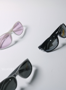 Y2K白框浅紫UV400防晒墨镜